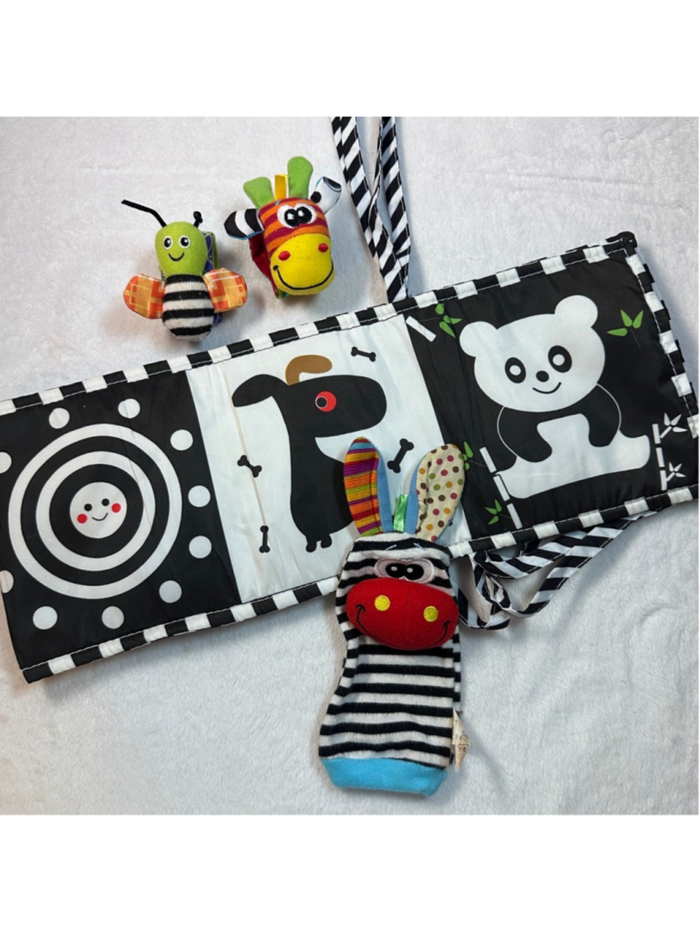 Baby High Contrast Soft Book Rattle Set Black White Montessori Sensory Toy